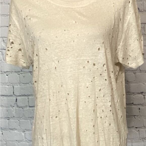 IRO Top Women’s Size Small Color Cream Ripped Design Short Sleeve 100% Linen - Picture 4 of 8